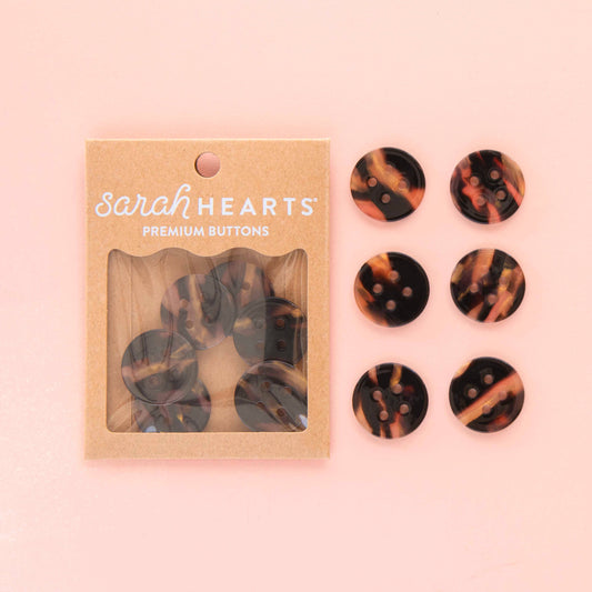 Notions: Sarah Hearts Tortoise Shell Large 1" Buttons -1 pack