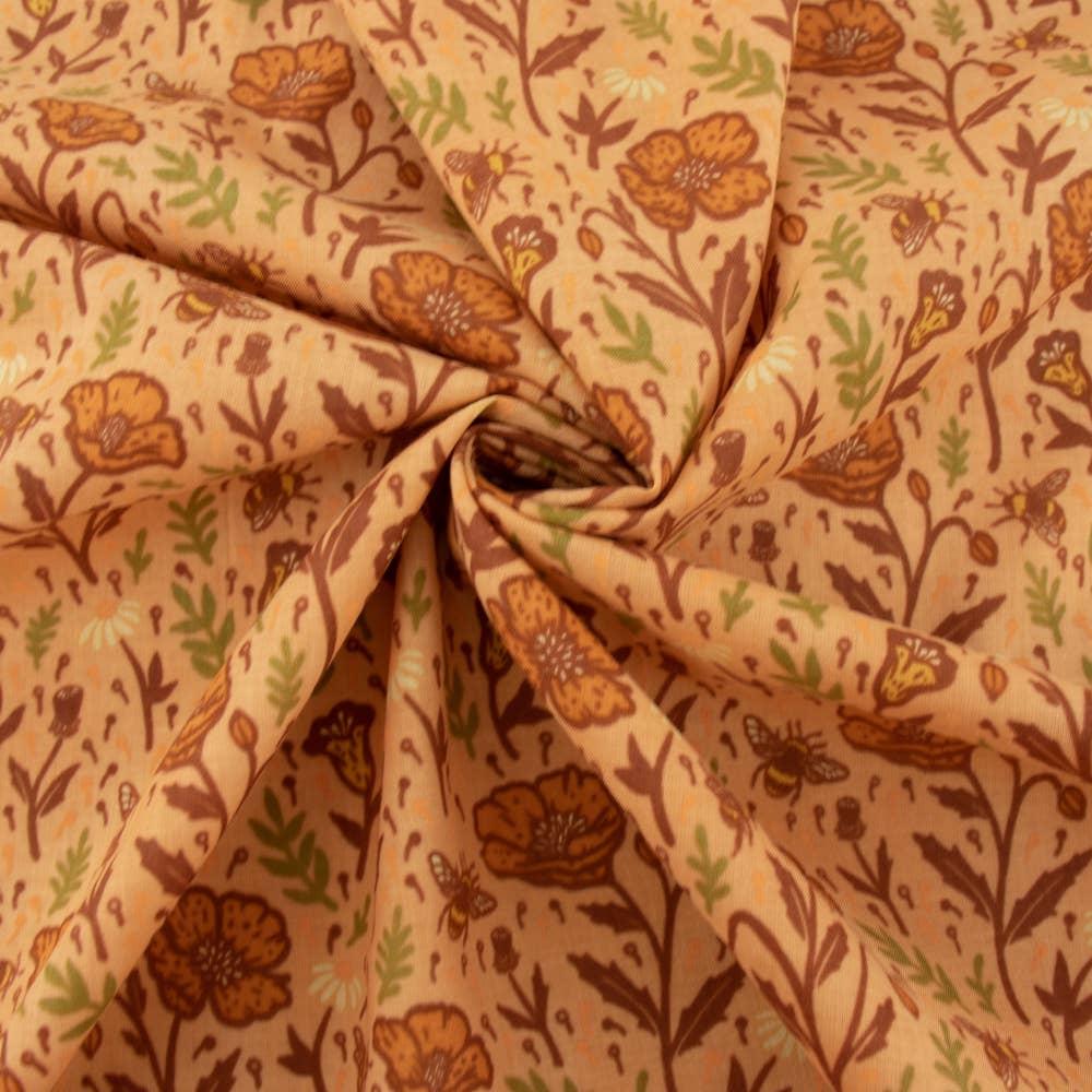 Premium Organic Fabrics Wild Coast Poppies Peachy Lawn 75GSM by Birch Fabrics- by the half yard