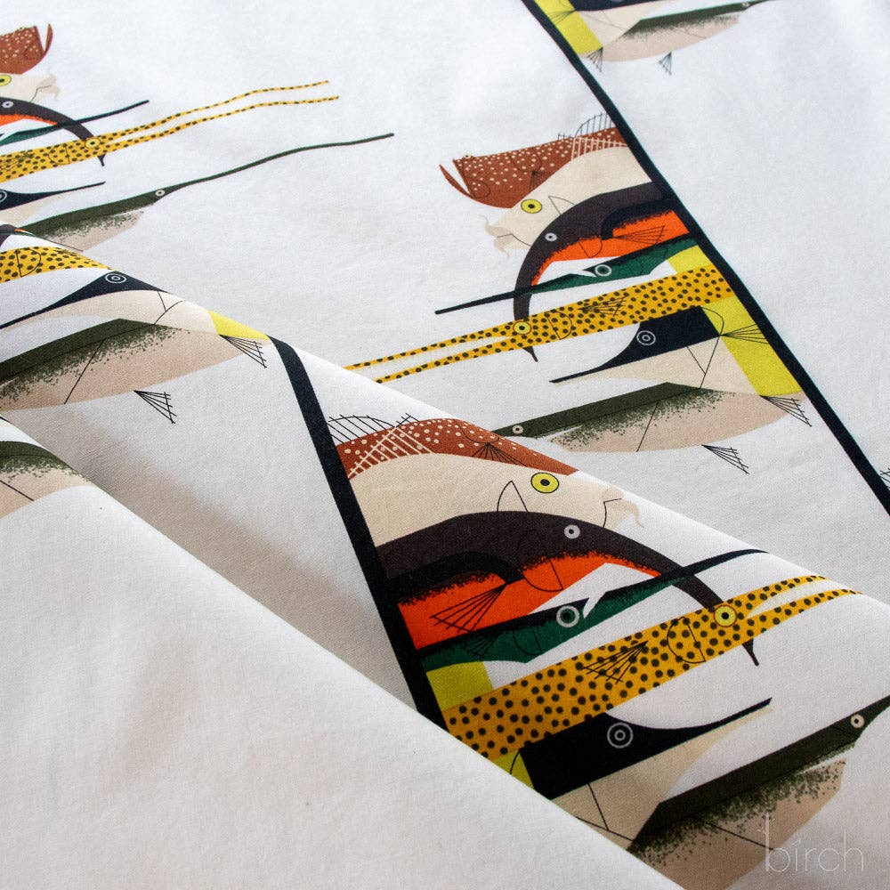 Birch Fabrics: Charley Harper Organic Cotton Gone Fishin Poplin-by the half yard