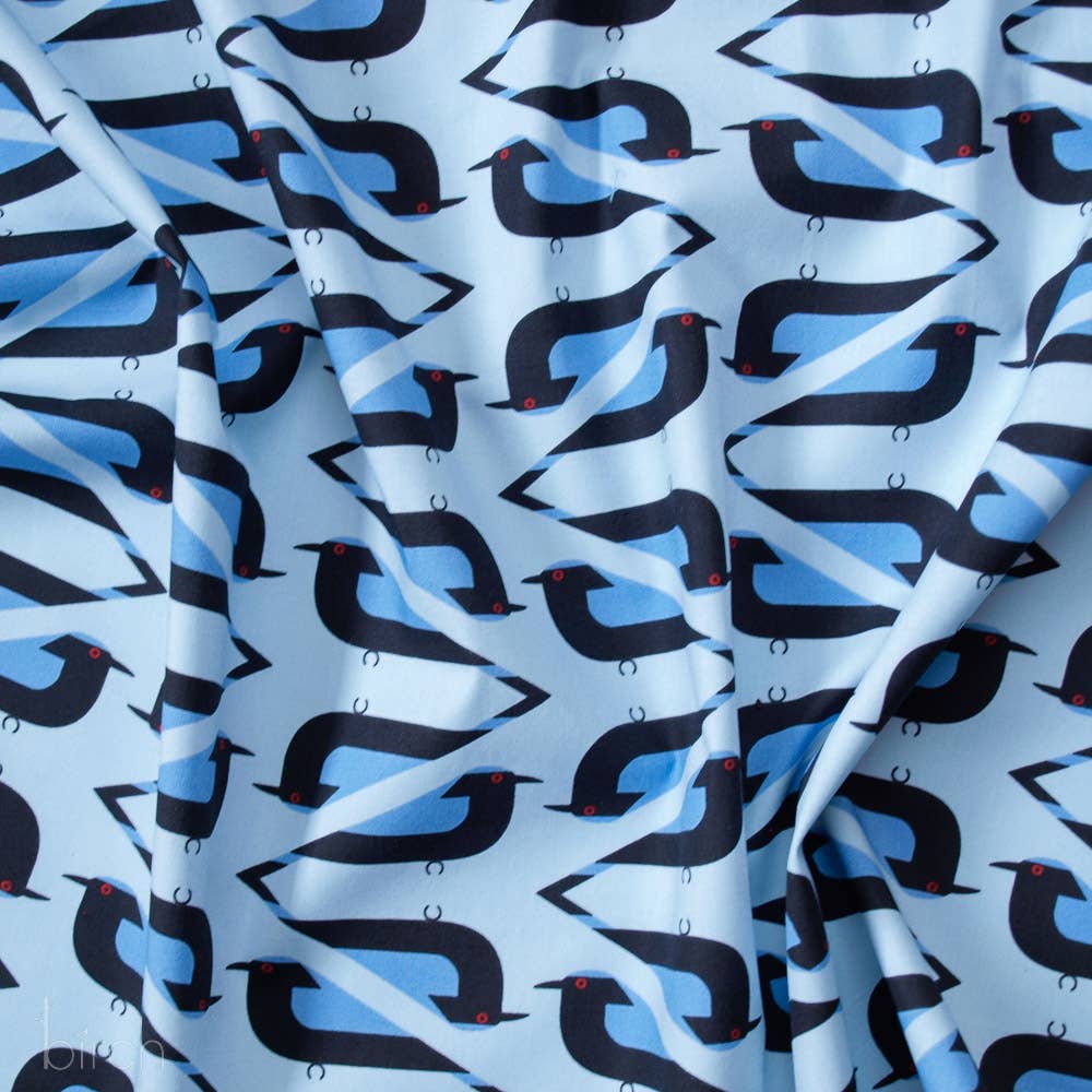 Organic Premium Cotton Asian Fairy Bluebird Shirting Poplin 115gsm Charley Harper by Birch Fabrics- by the half yard