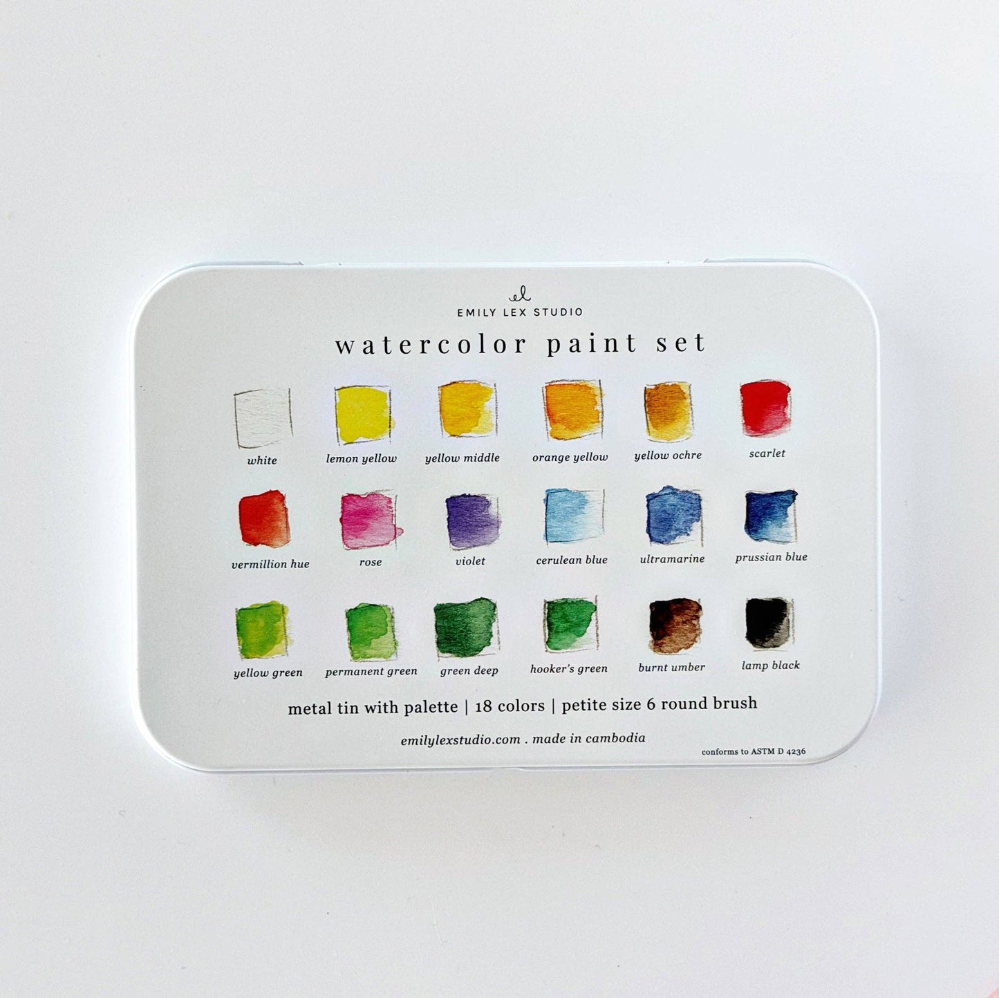 Emily Lex Studio: Watercolor paint set 18 colors with brush-1 Color Box ( Includes size 6 Brush)