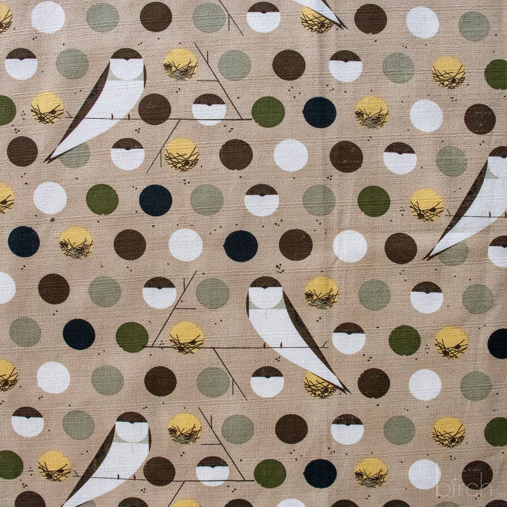 Birch Fabrics: Charley Harper Organic Cotton Bank Swallow Brown Barkcloth -by the half yard