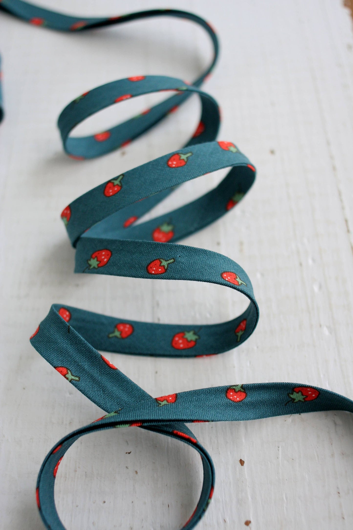Web Only Sewing Suuplies: 1/2" Double Fold Bias Binding Blue Strawberry Sewing Notions- Price per yard