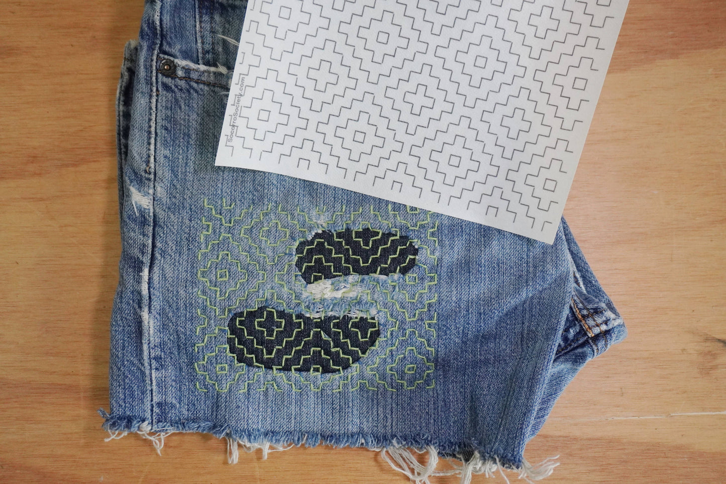 Sashiko Collection: Sashiko Inspired Mending Stick and Stitch Hitomezashi Patterns-1 pack (2 transfer sheets)