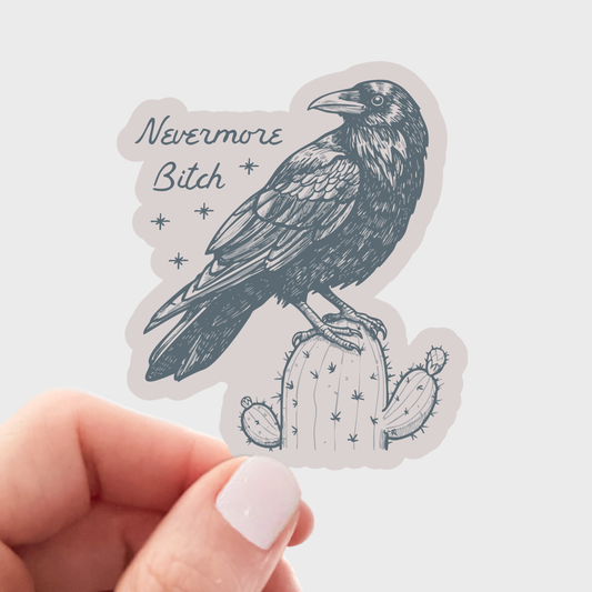 Stickers and Stationery: "Nevermore Bitch" Raven on Cacti Sticker