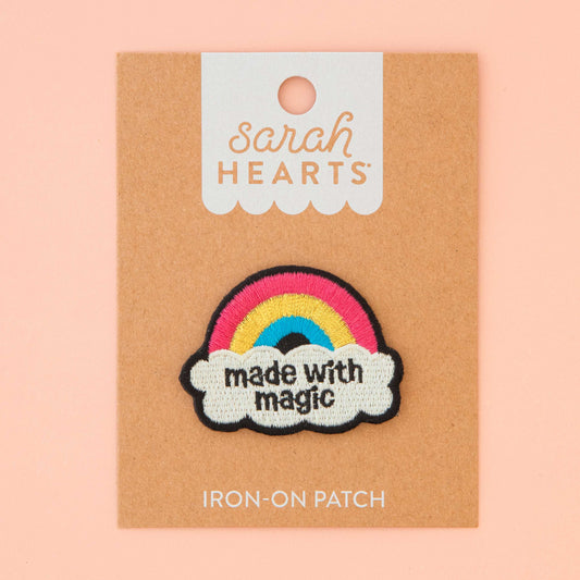 Notions: Sarah Hearts Woven Made with Magic Rainbow Iron-On Patch- 1 pack
