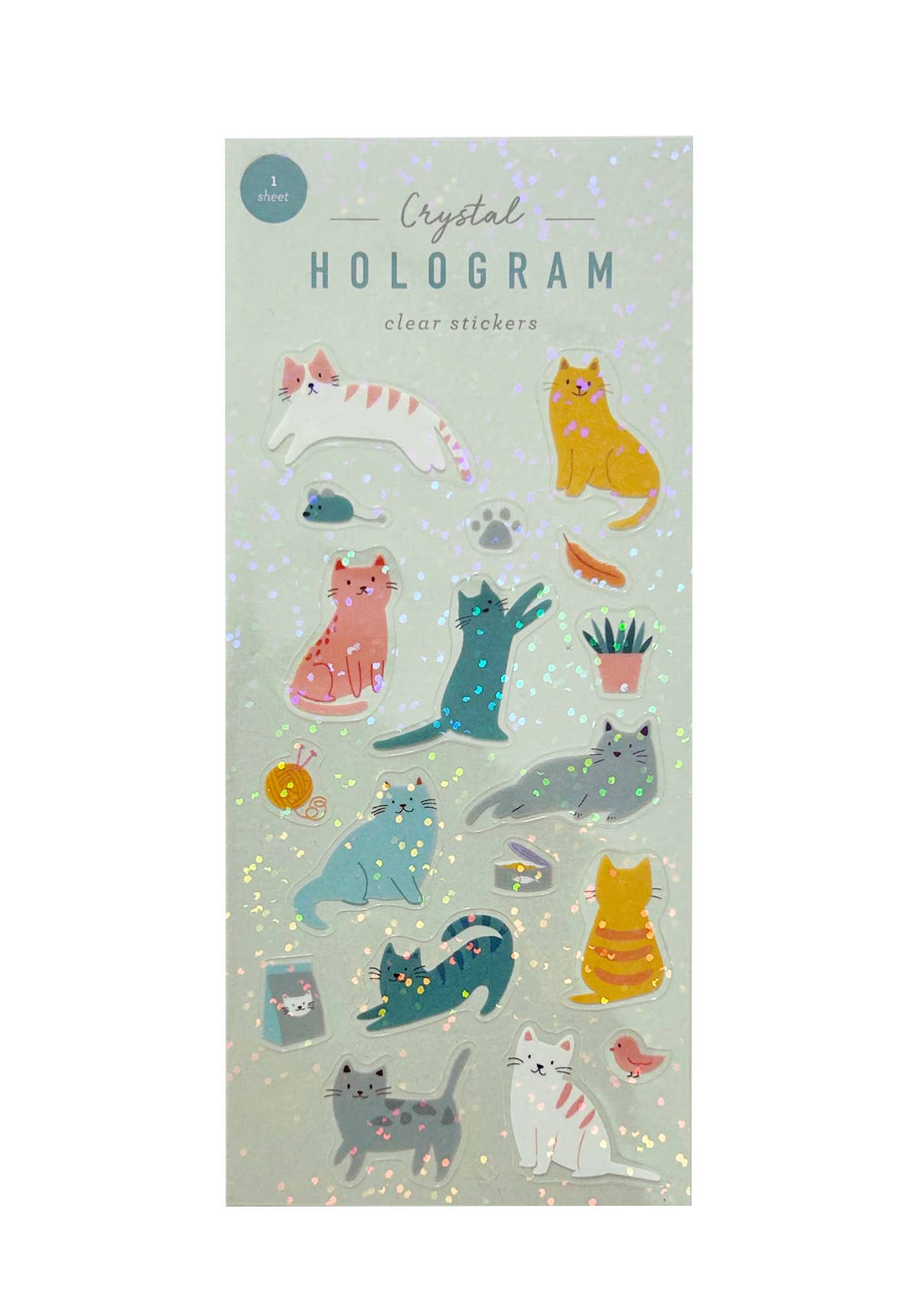Stickers & Stationary: Cats Crystal Hologram Clear Stickers-1 Sheet