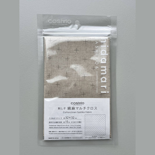 Sashiko and Mending Supplies: COSMO Sashiko Preprinted  Cotton Linen Fabric: Natural / Kasuri ( 12.6"x 12.6")- 1 pack