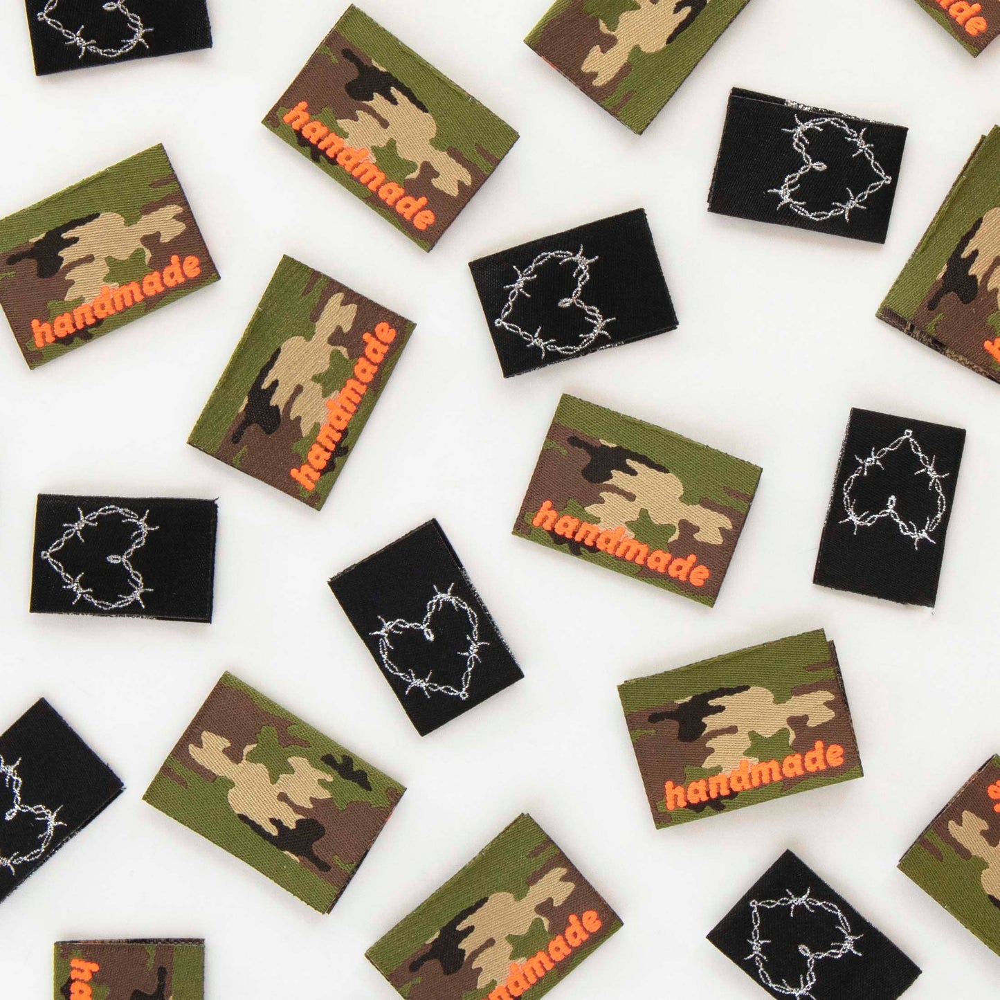 Sarah Hearts Camo and Barbed Wire Heart Multipack Woven Sewing Labels-1 pack