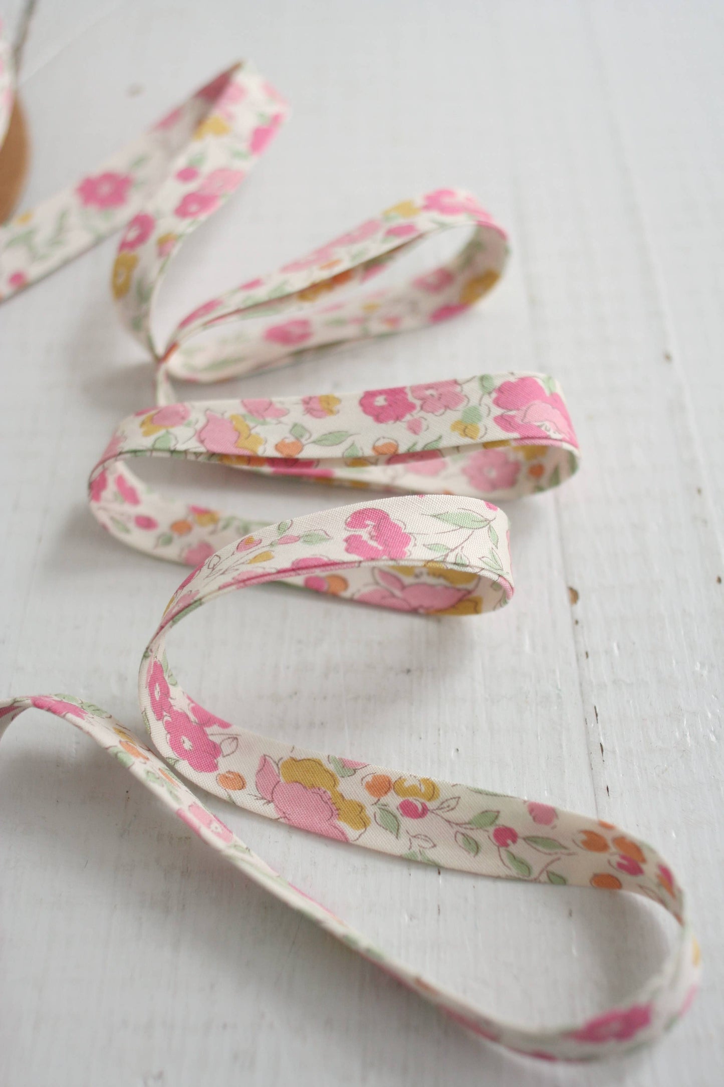 Web Only Sewing Supplies: 1/2" Double Fold Bias Binding Pink Floral 100%Cotton Liberty- price per yard