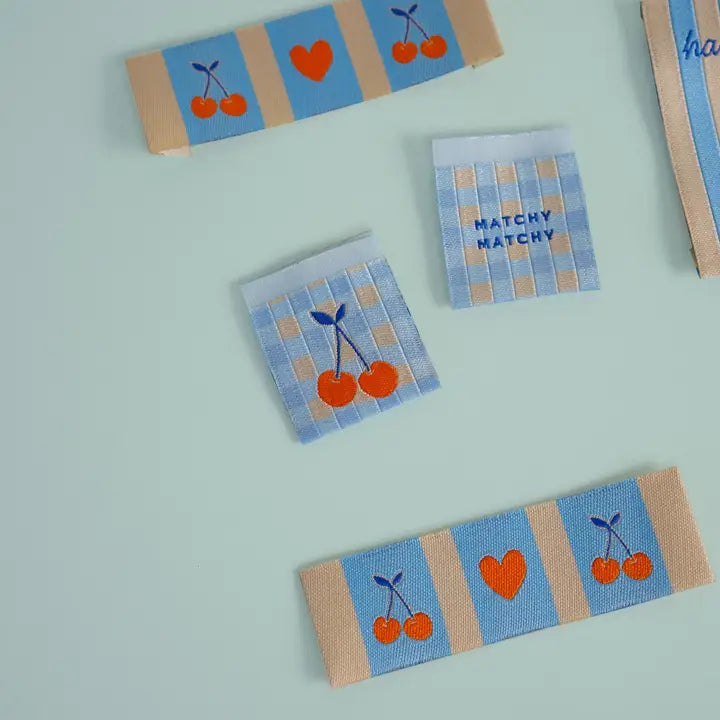 Sewing Labels: Cherries Square and Rectangle Garment Labels: by Matchy Matchy Sewing Club Set of 8-1 Pack