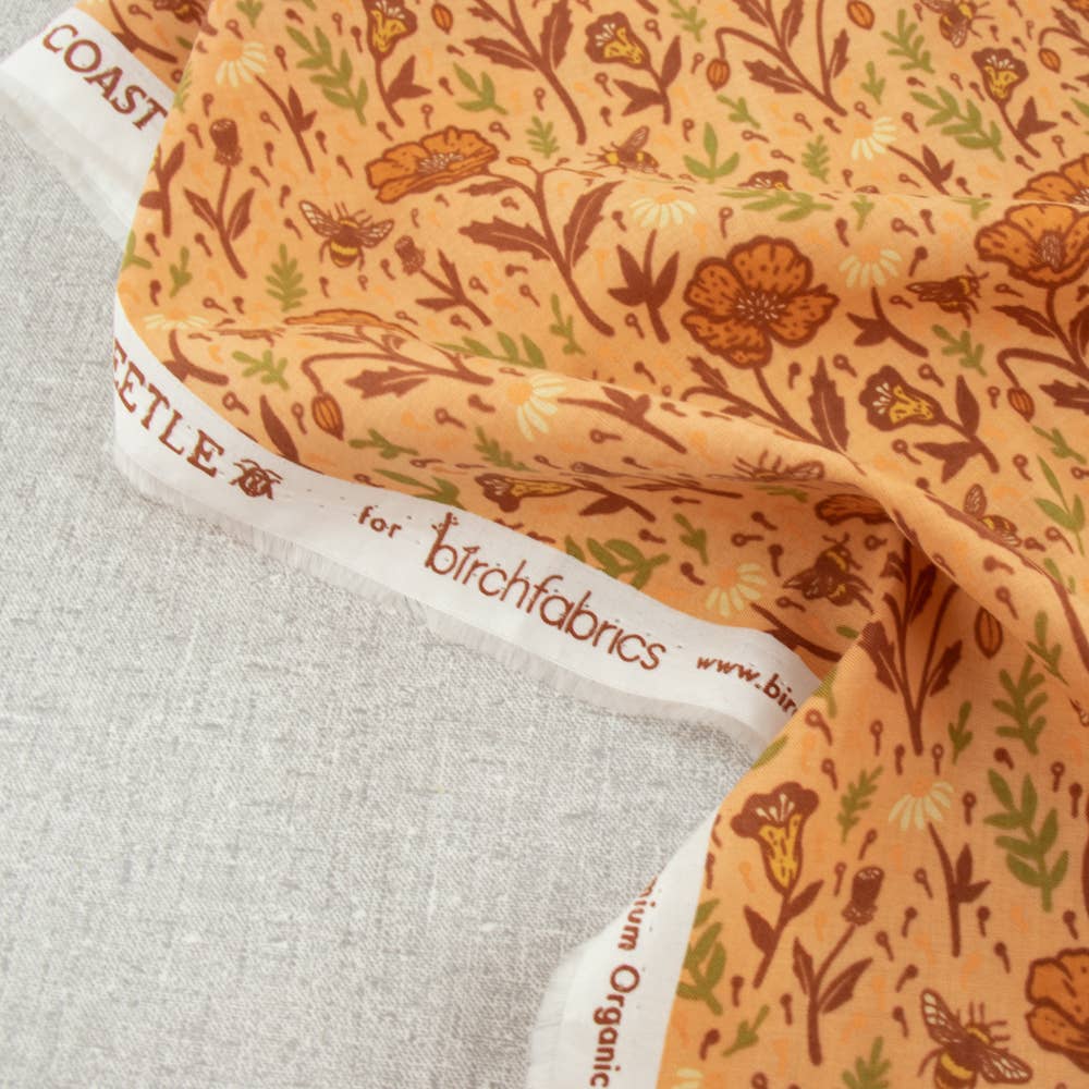 Premium Organic Fabrics Wild Coast Poppies Peachy Lawn 75GSM by Birch Fabrics- by the half yard