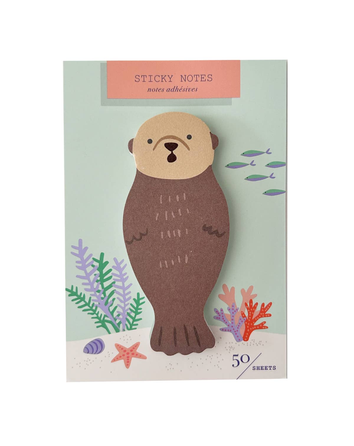 Sticky notes with an otter design on a light green background