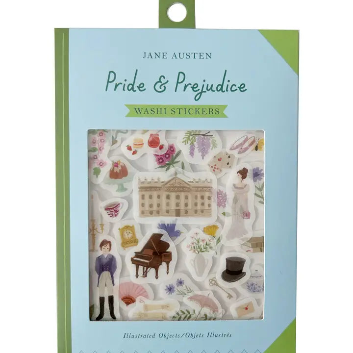 Stationary: Pride and Prejudice Curious Library Washi Stickers -3 sheets 4.36”x3.31”/ 40 Stickers