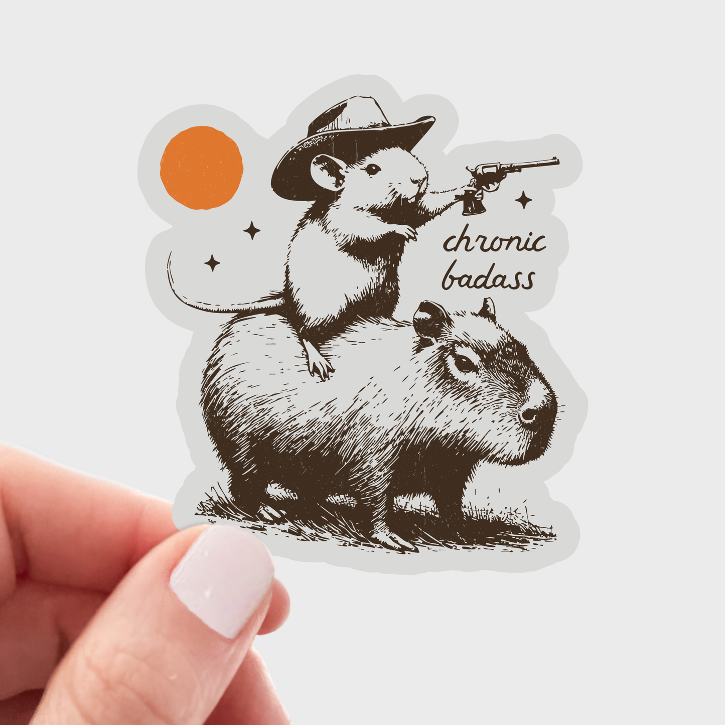 Stickers and Stationery: Chronic Badass Sticker - mouse, capybara, gun, cowboy, west