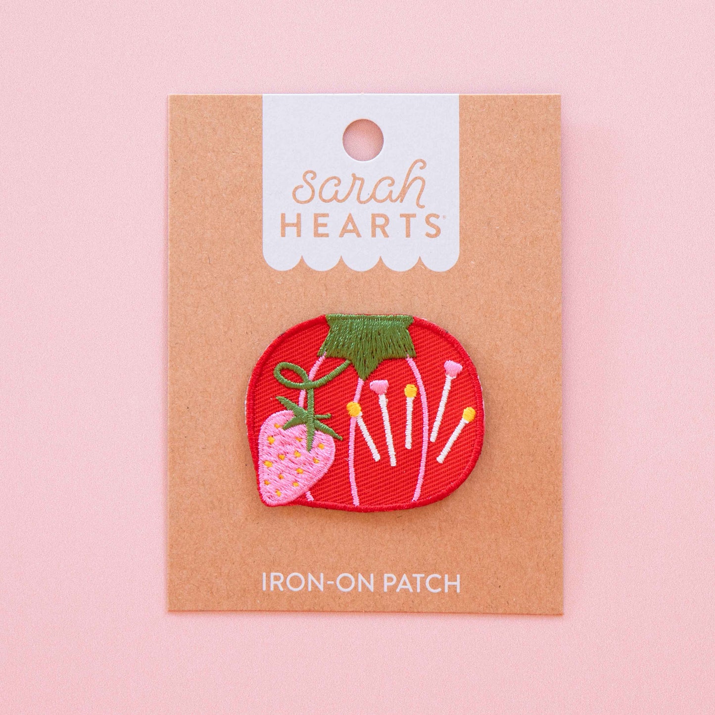 Notions: Sarah Hearts Tomato Pincushion Iron-On Patch(5cmx4cm)-1 Pack