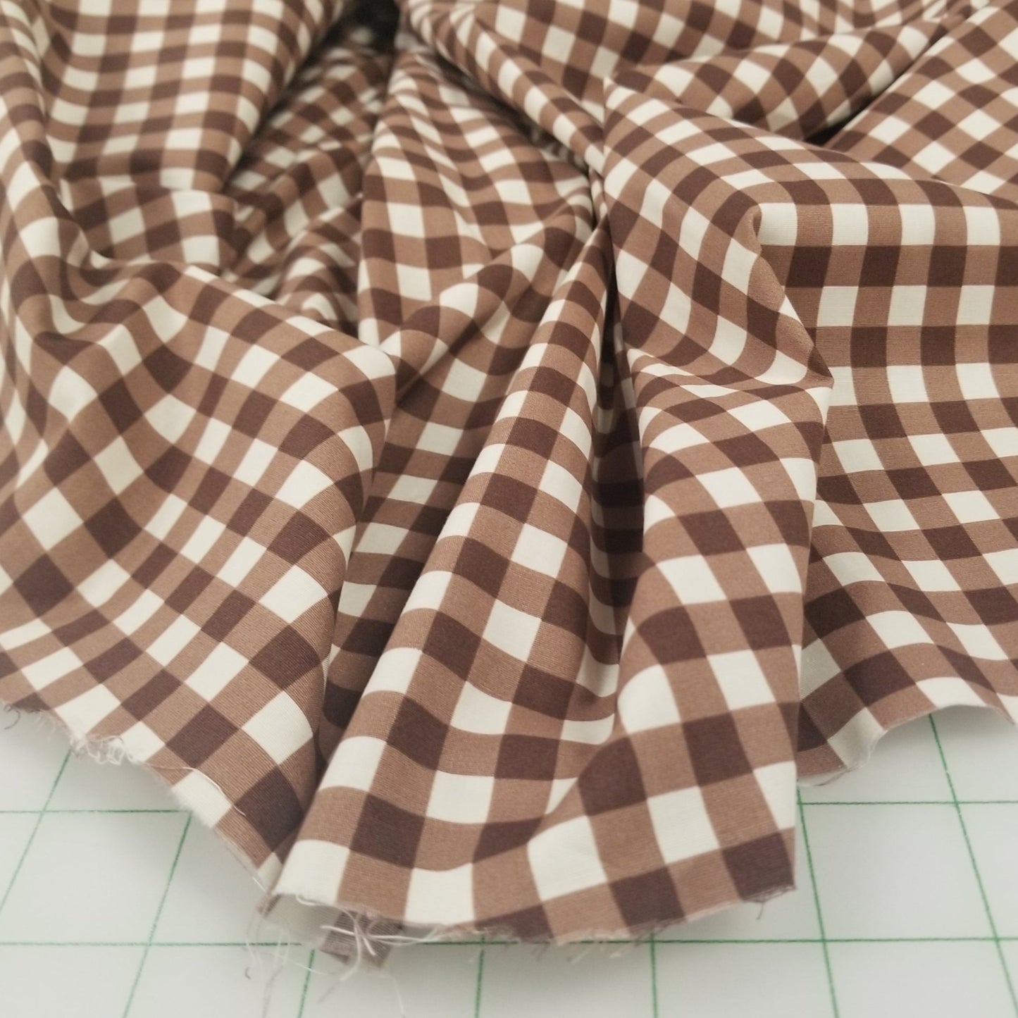 Designer LA Deadstock Cotton Spandex Poplin Brown Gingham Woven- by the yard