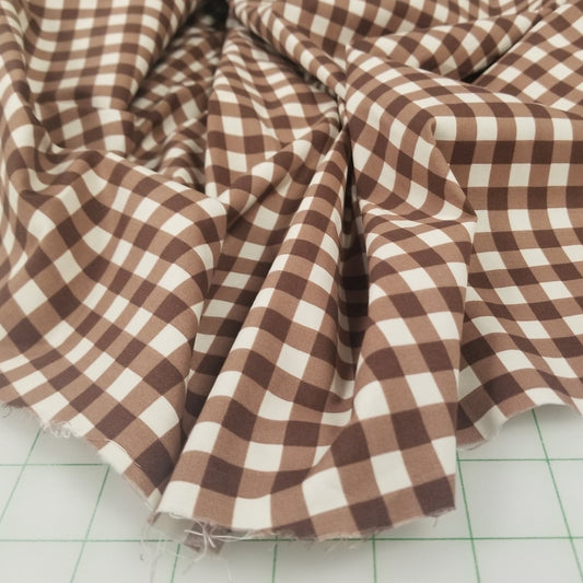 Designer LA Deadstock Cotton Spandex Poplin Brown Gingham Woven- by the yard