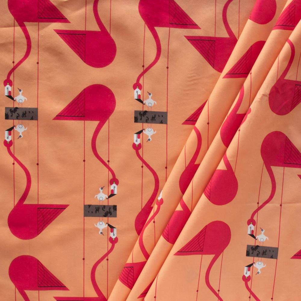 Birch Fabrics: 100% Organic Cotton Poplin Think Pink Mom and Baby Flamingoes by Charley Harper 115 GSM- by the half yard