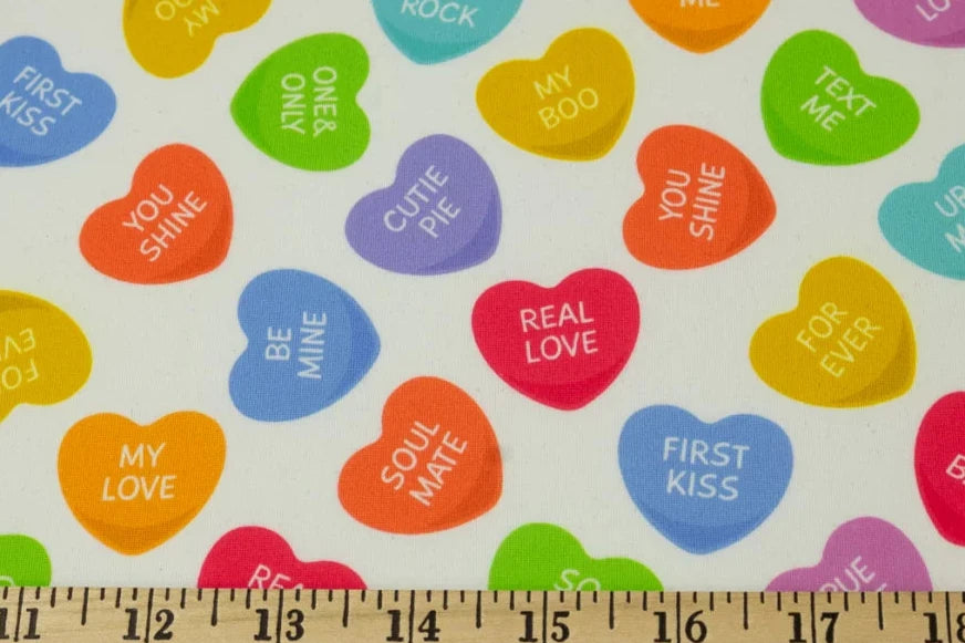 End of Bolt: 2.5 yards of Double Brushed Candy Hearts Knit-Remnant