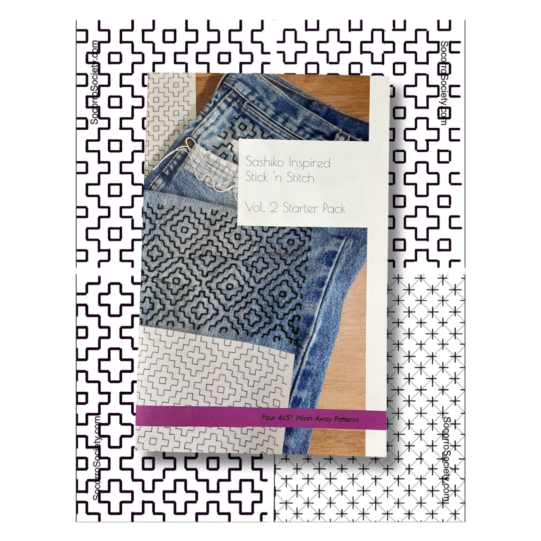 Sashiko Collection: Sashiko Inspired Mending Stick and Stitch Patterns- Vol 2- 1 pack of adhesive sheets (4)