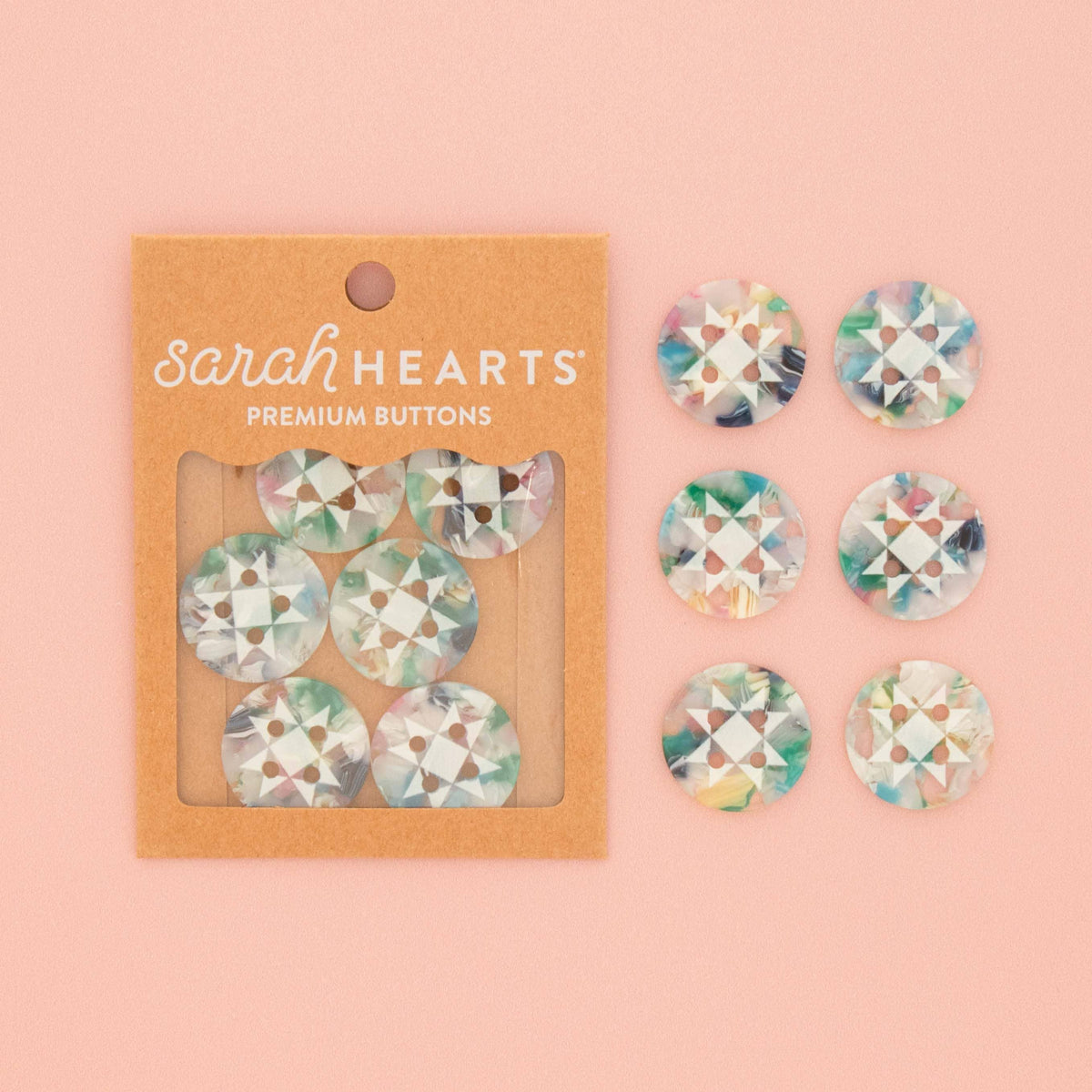 Notions: Sarah Hearts Large Confetti Quilt Star Buttons 1 Inch ( 6 Buttons) -1 Pack