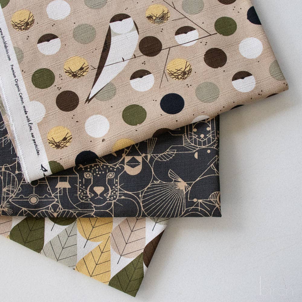Birch Fabrics: Charley Harper Organic Cotton Bank Swallow Brown Barkcloth -by the half yard