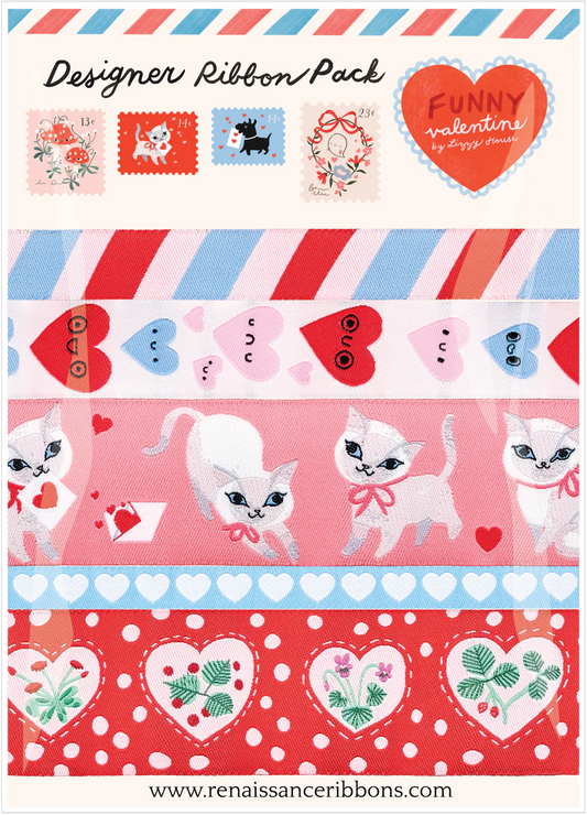Ribbon & Trims Notion: Funny Valentine Designer Lizzy House Ribbon Pack- 5 yards total