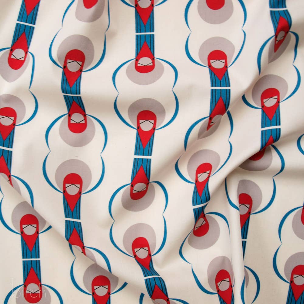 Organic Premium Cotton Red Crested Cardinal Shirting Poplin 115gsm Charley Harper by Birch Fabrics- by the half yard