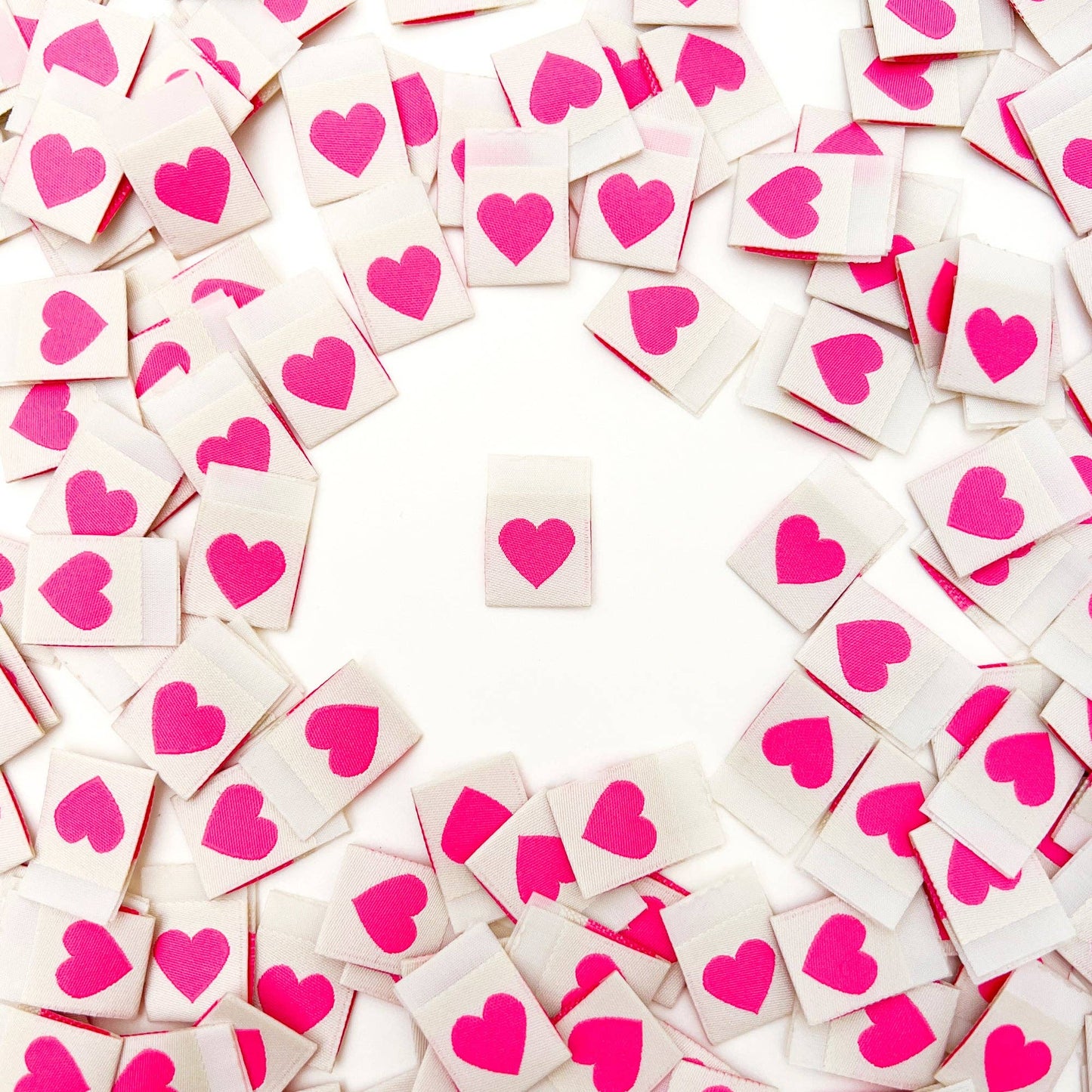 Sarah Hearts Pink Heart Woven Labels - Sewing Clothing Gift Tags- 1 pack