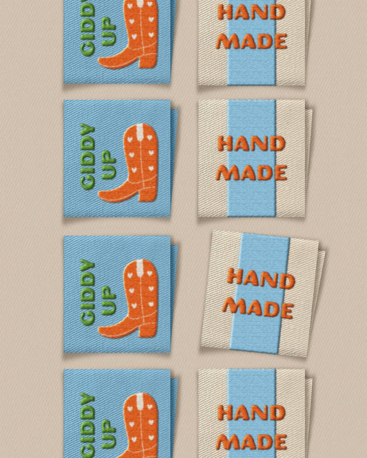Sewing Labels: Hand Made Cowboy Boot Square Garment Labels by Matchy Matchy Sewing Club: Set of 8- 1 pack