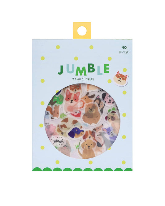 Stationary: Dogs Jumble Washi Stickers -3 sheets 4.36”x3.31”/ 40 Stickers