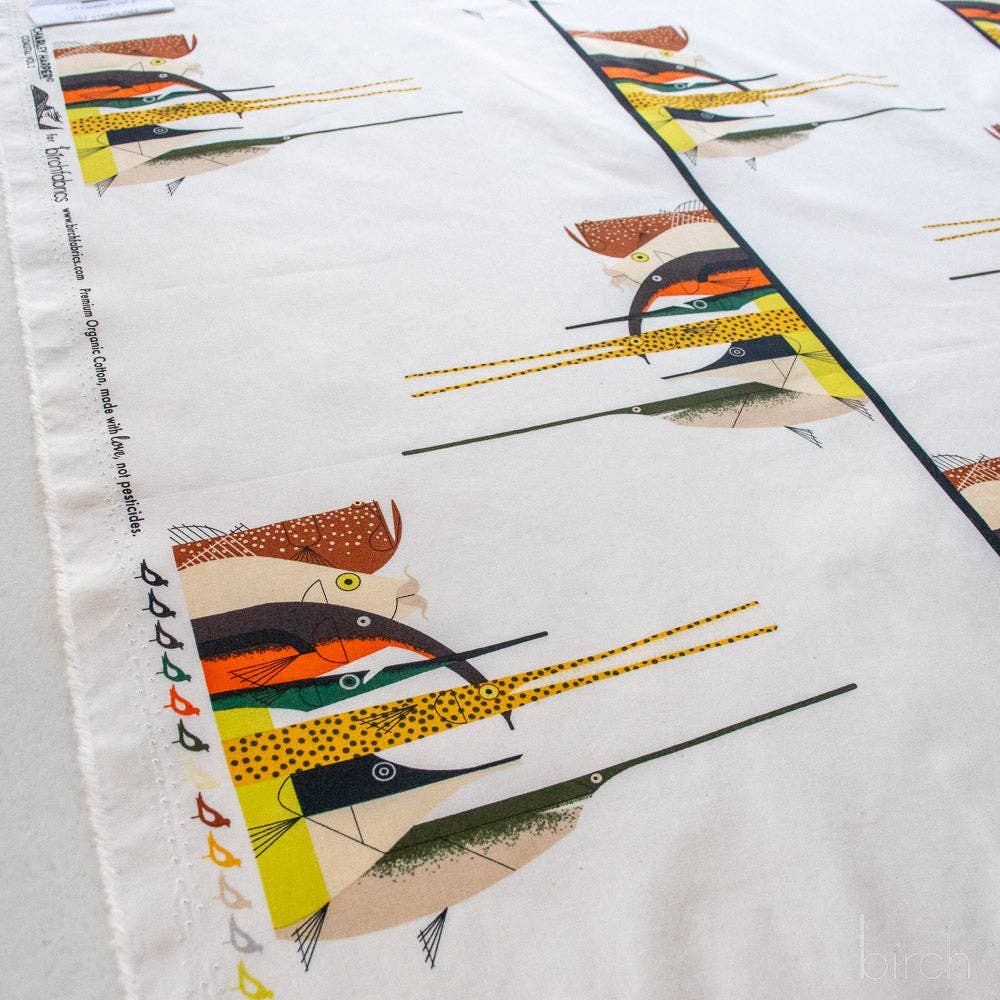Birch Fabrics: Charley Harper Organic Cotton Gone Fishin Poplin-by the half yard