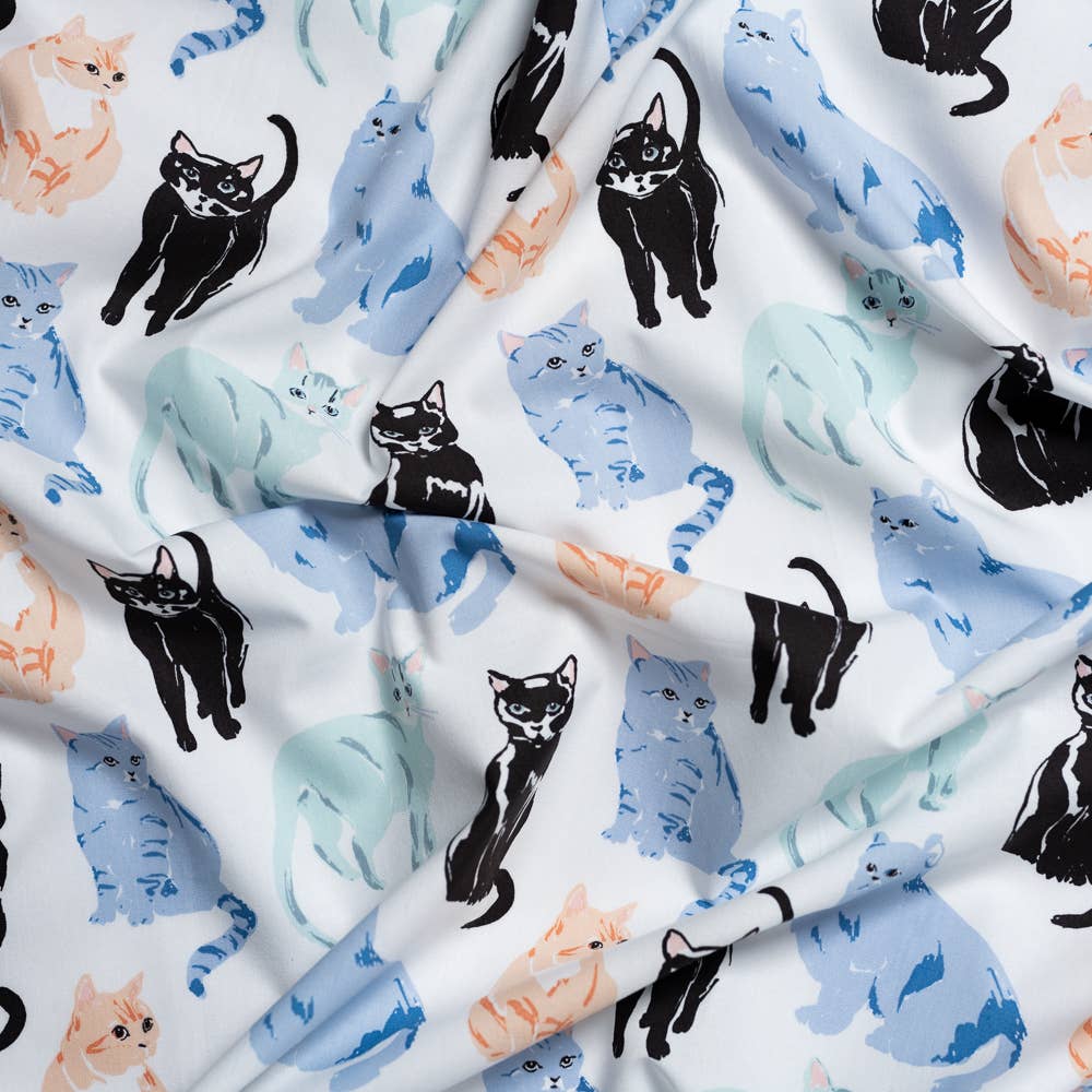 Organic Premium Cotton Kitty Garden Miau Shirting Poplin by Jenny Ronen for Birch Fabrics- by the half yard