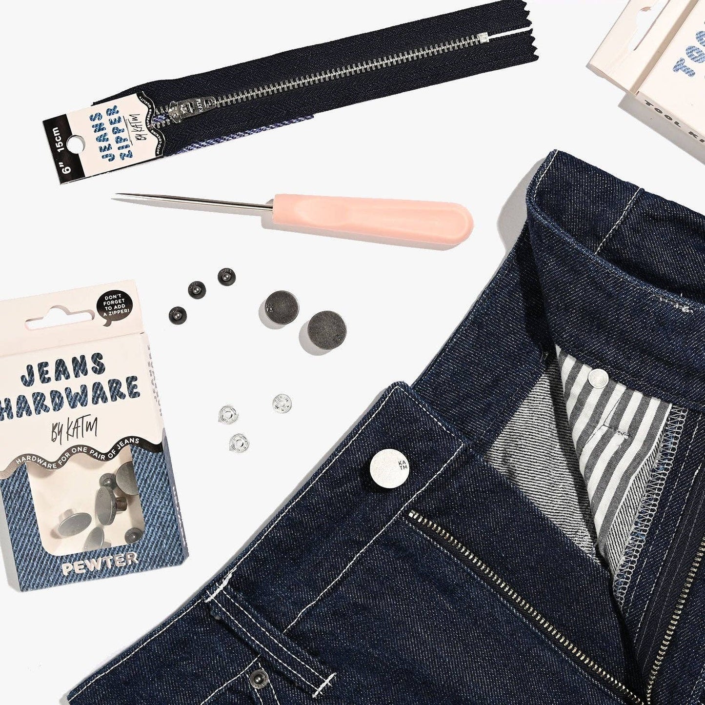 Sewing Supplies: Jeans Hardware Kit | Pewter