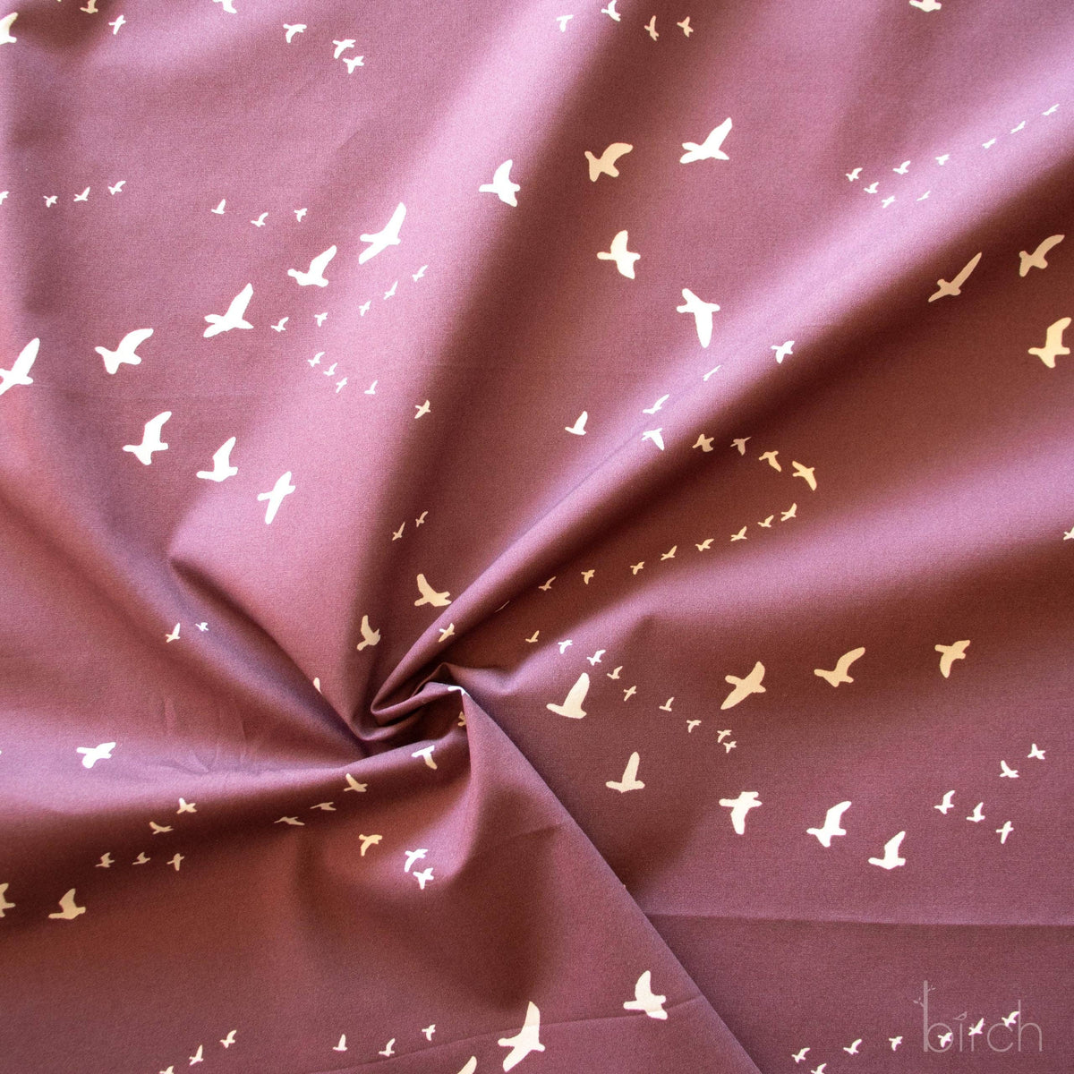 Birch Fabrics: Organic Cotton Bird Flight Mahogany Poplin-by the half yard
