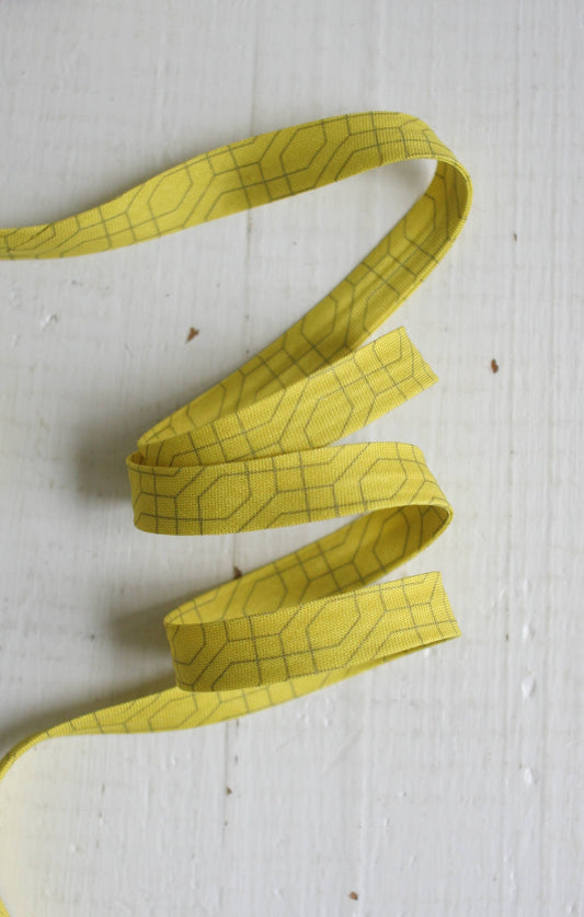 Web Only Sewing Supplies: 1/2" Double Fold Bias Binding -  Citron Lattice 100% Cotton- Price per yard