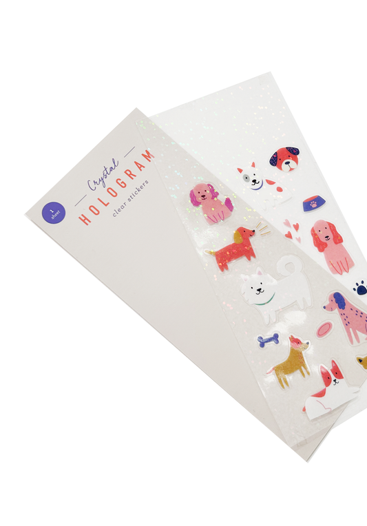 Stationery: Dogs Crystal Hologram Clear Stickers-1  Sheet