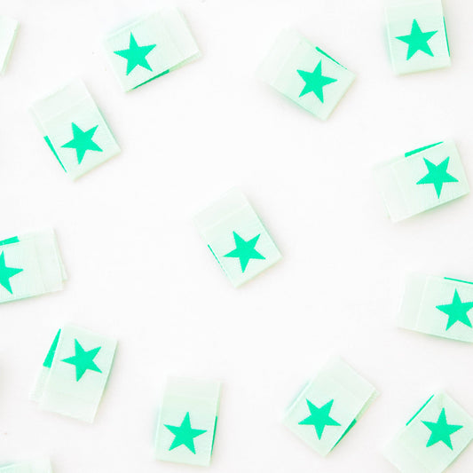 Sarah Hearts Mint Green Star Woven Sewing and Quilting Labels-1 pack