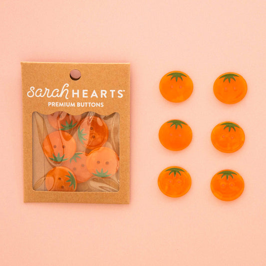 Notions: Sarah Hearts Orange Heirloom Tomato Large 1" Buttons- 1 pack ( 6 Buttons)