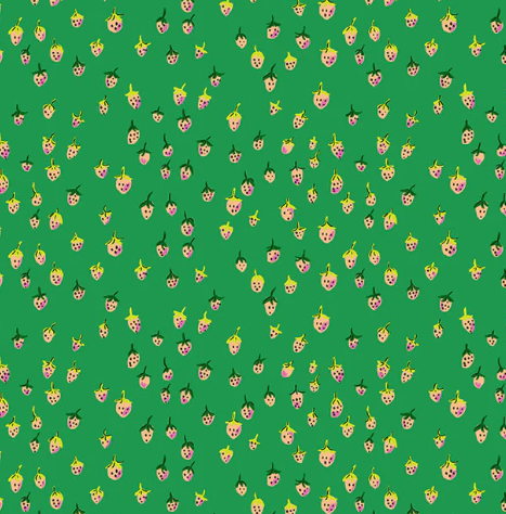 Web Only Sewing Supplies: 1/2" Double Fold Bias Binding- Field Strawberries Jade 100% Cotton- by the yard