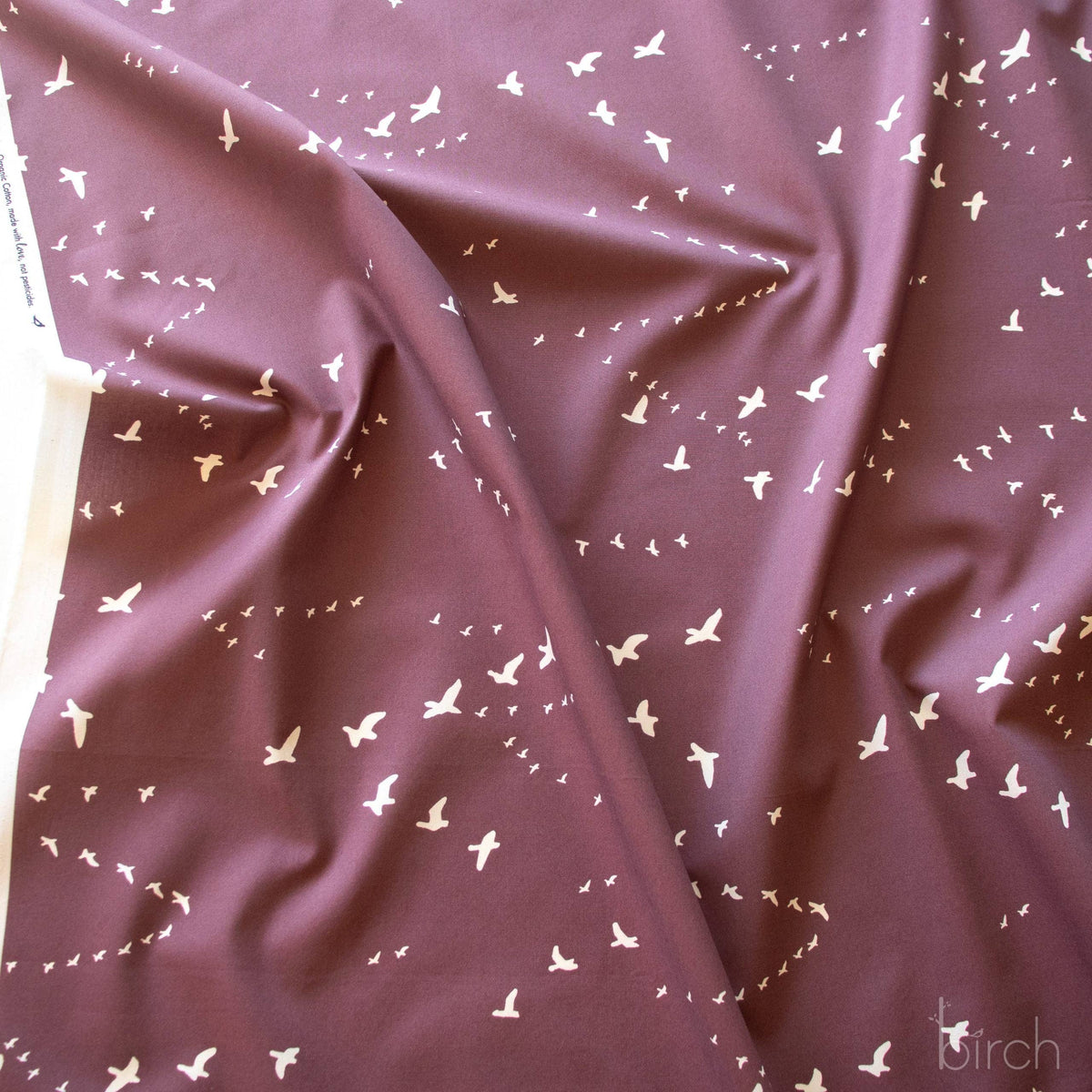 Birch Fabrics: Organic Cotton Bird Flight Mahogany Poplin-by the half yard