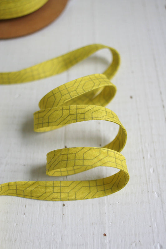 Web Only Sewing Supplies: 1/2" Double Fold Bias Binding - Citron Lattice 100% Cotton- Price per yard