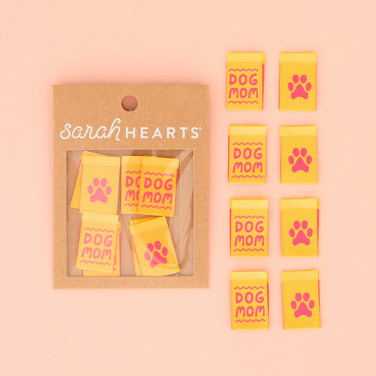 Notions: Sarah Hearts:Dog Mom Woven Sewing Quilt and Garment Labels- 1 pack