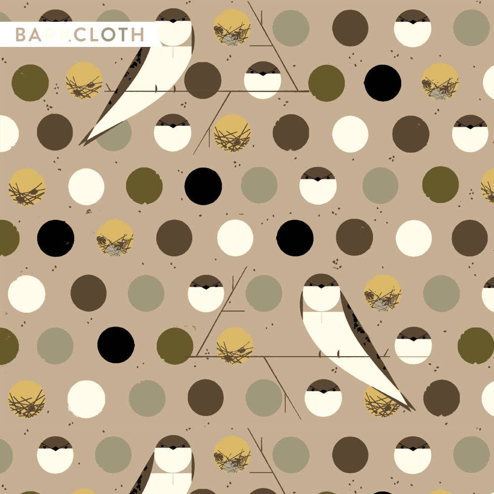 Birch Fabrics: Charley Harper Organic Cotton Bank Swallow Brown Barkcloth -by the half yard
