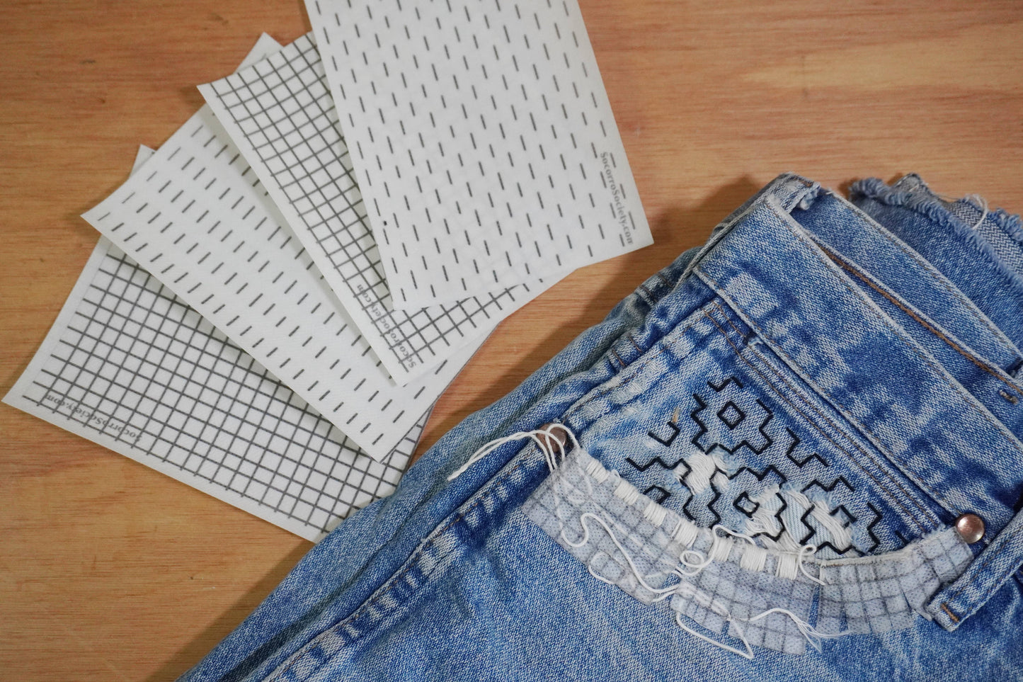 Sashiko and Visible Mending Supplies:  Stick and Stitch Patterns- Starter Pack:( 4 transfer sheets)