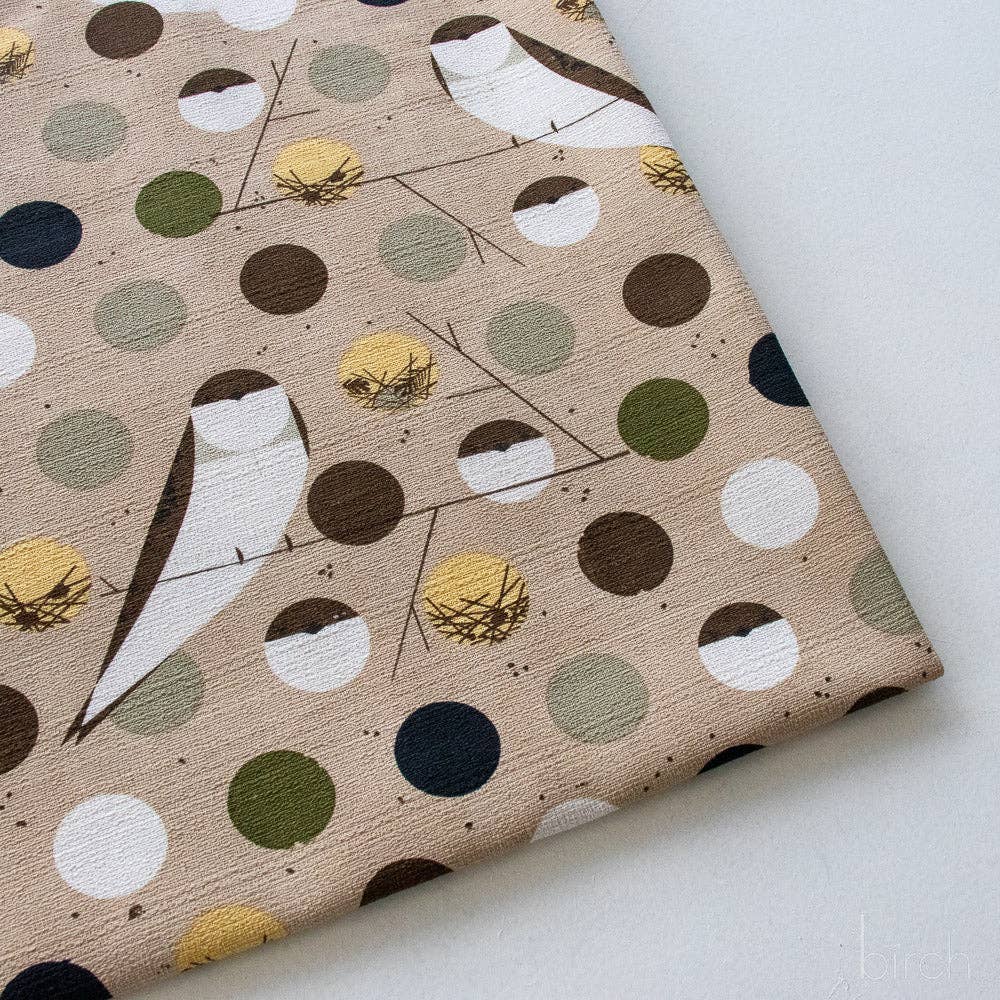 Birch Fabrics: Charley Harper Organic Cotton Bank Swallow Brown Barkcloth -by the half yard