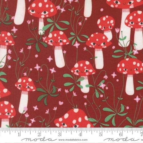 Moda Fabrics: Lizzy House Funny Valentine Mushrooms-Rose Quilting Cotton Woven- by the half yard