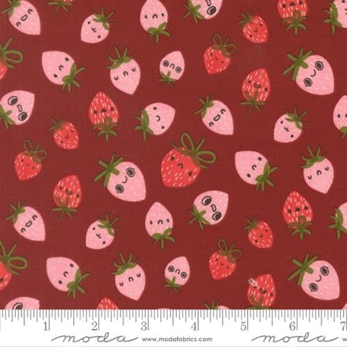 Moda Fabrics: Lizzy House Funny Valentine Strawberries-Rose Quilting Cotton Woven- by the half yard