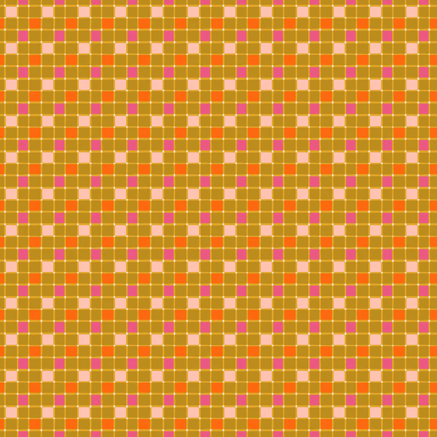 Figo Fabrics: Sarah Hearts Joyful June Gingham in Ochre Quilting Cotton Woven- by the Half yard